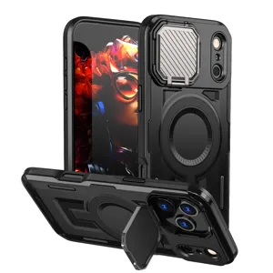 Funda Magnética para Teléfono Con Cubierta de Cámara Deslizante Soporte Antigolpes Robusto Mate Armadura Protectora Para iPhone