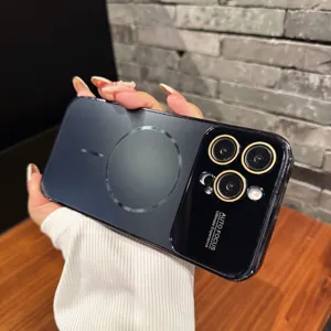 Funda de teléfono magnética galvanizada con gran ventana de cámara y protector de lente.