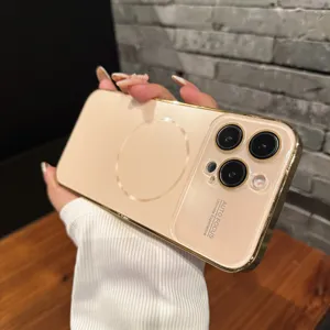Funda de teléfono magnética galvanizada con protector de cámara para iPhone 14 15 16 Pro Max.