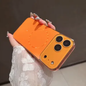 Funda de teléfono magnética electroplacada con protección de cámara de ventana para iPhone.