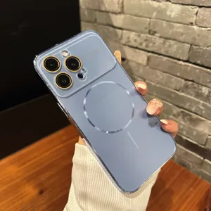 Funda de teléfono magnética con anillo fino y ventana grande galvanizada, detalle.