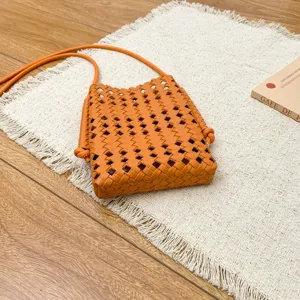 Borsa a tracolla in pelle intrecciata arancione elegante casual donna borsa moda.