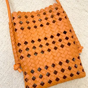 Borsa a tracolla intrecciata arancione elegante borsa in pelle casual da donna