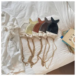 Women hollow fish shaped crossbody bag vintage chain strap PU leather shoulder bag phone purse