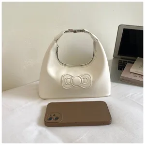 White leather hobo shoulder bag with cute bow detail stylish casual handbag for women