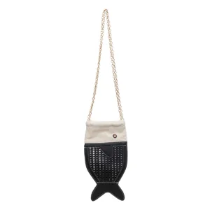 Fashion womens cross body goldfish shape shoulder bag cute black white chain pouch