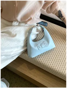Light blue bow hobo underarm shoulder bag for women, stylish PU leather cross-body handbag.