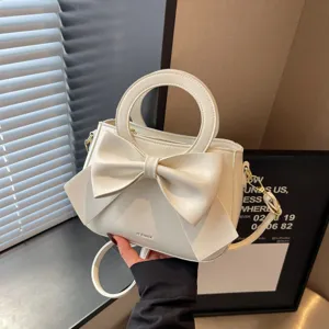White bow handbag women's stylish top handle shoulder crossbody bag sweet daily style
