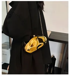 Chic irregular metallic gold clutch bag with chain strap fashion avant-garde crossbody purse