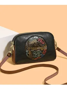 Retro embossed shoulder bag women vintage three layer large capacity crossbody bag chic