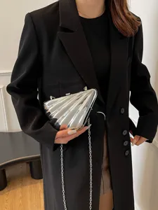 Silver metallic shell clutch bag unique niche design shoulder crossbody chain purse