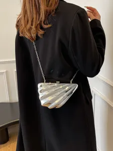 Silver shell acrylic crossbody bag with chain strap, unique niche design women shoulder bag.