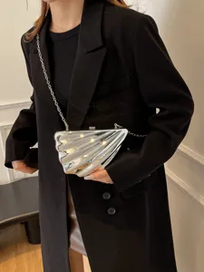 Acrylic shell crossbody chain bag, unique niche design fashion women shoulder clutch purse.