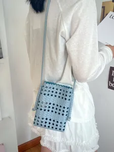 Borsa a Tracolla Traforata Intrecciata da Donna in Pelle PU Tinta Unita Piccola Borsa a Spalla Borsa da Lavoro Quotidiana