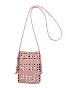 Borsa a tracolla in pelle intrecciata rosa da donna, elegante pochette forata.