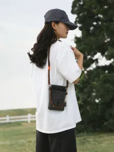 Korean style plaid crossbody phone bag, casual tooling outdoor small shoulder bag accessory.