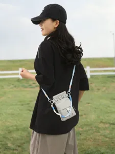 Korean style grid sports crossbody phone bag, casual outdoor tooling shoulder bag for women.