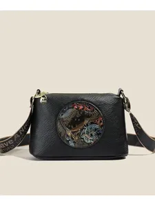 Retro ethnic style shoulder bag, trendy elephant embossed PU leather crossbody bag.