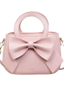 Pink bow handbag for women, cute top handle shoulder bag with stylish bow design main view