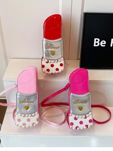 Novelty lipstick shape crossbody bag for women, cute pearl and heart embroidered shoulder phone bag.