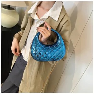 Candy color quilted acrylic box bag, minimalist elegant evening bag with chain strap.