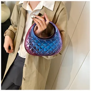 Candy color quilted acrylic box bag for women, stylish gradient handbag for parties.