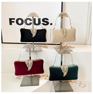 Women velvet evening clutch bag chic metallic leaf chain shoulder crossbody handbag set