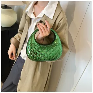 Glossy green quilted acrylic handbag chic candy color evening bag stylish crossbody purse