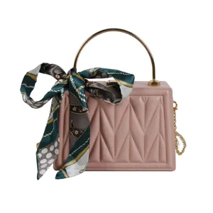Women's Fashion Quilted Top Handle Bag PU Leather Chic Crossbody Shoulder Bag With Scarf