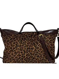 Vintage leopard print large capacity women shoulder bag casual tote handbag for daily commute