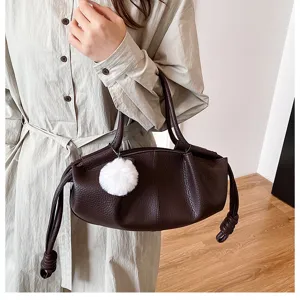 Women Napa leather drawstring dumpling handbag minimalist cloud bag stylish dark brown purse