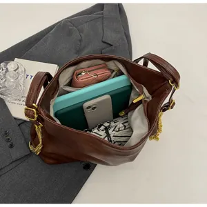 Brown slouchy shoulder bag women soft leather hobo bag daily casual crossbody dumpling bag