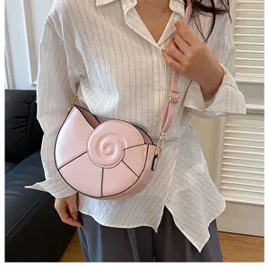 Joli sac bandoulière rose en forme de coquillage, sac épaule en cuir PU élégant pour le quotidien.