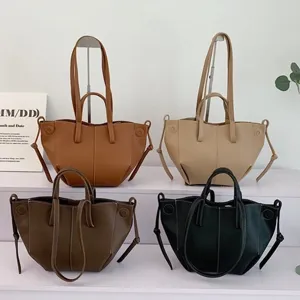 Detailed view of fashionable Korean style women shoulder tote bags in four versatile colors.