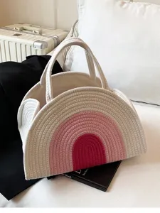 Panier organiseur de couches pour bébé en corde de coton avec arc-en-ciel, rangement portable.