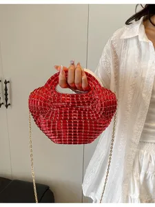 Women's Fashion Acrylic Shoulder Bag Retro Chain Evening Crossbody Bag Shiny Woven Dumpling Handbag Daily Casual Purse