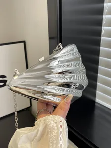 Silver acrylic seashell clutch bag with metallic chain stylish crossbody evening shoulder bag