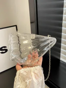 Clear acrylic shell shape shoulder bag with silver chain stylish evening crossbody bag new