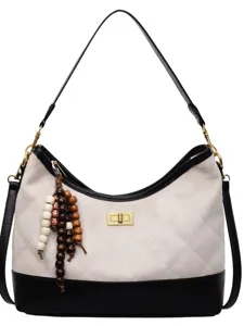 Borsa a tracolla trapuntata in camoscio chic da donna, borsa hobo retrò con ciondolo decoro.
