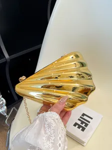 Gold acrylic shell clutch bag stylish metal chain crossbody evening shoulder bag for women
