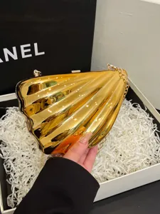 Gold acrylic shell clutch bag stylish metal chain shoulder crossbody evening bag chic purse