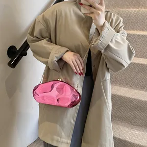 Women Fashion Acrylic Evening Bag Luxury Metallic Glossy Crater Design Crossbody Bag With Metal Chain Strap Stylish Purse