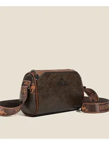 Women Vintage PU Leather Pillow Bag Retro Crossbody Shoulder Bag Casual Chic Handbag With Wide Strap Daily Purse