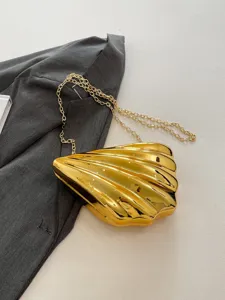Gold acrylic shell shoulder bag women luxury metallic clutch crossbody chain handbag