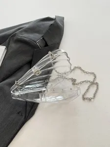 Clear acrylic shell crossbody bag with silver chain stylish transparent shoulder bag