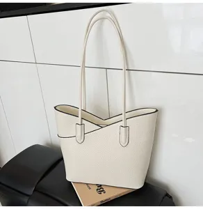 Chic minimalist off-white tote bag with double straps, perfect for daily commuting and office.