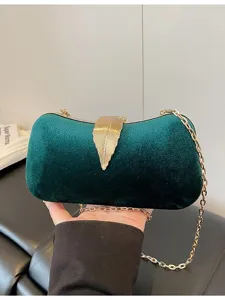 Women's Velvet Evening Bag Elegant Retro Clutches With Gold Metal Chain And Leaf Lock For Wedding Party Banquet Handbag