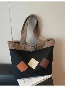 Casual large capacity corduroy canvas tote bag for women daily commute student shoulder bag