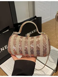 Women's Sequin Evening Bag Elegant Metallic Handle Crossbody Bag Luxury Party Clutch Purse Metallic Chain Shoulder Handbag