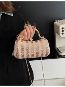 Elegant Sparkly Evening Clutch Bag for Women Sequin Metal Handle Chain Crossbody Bag